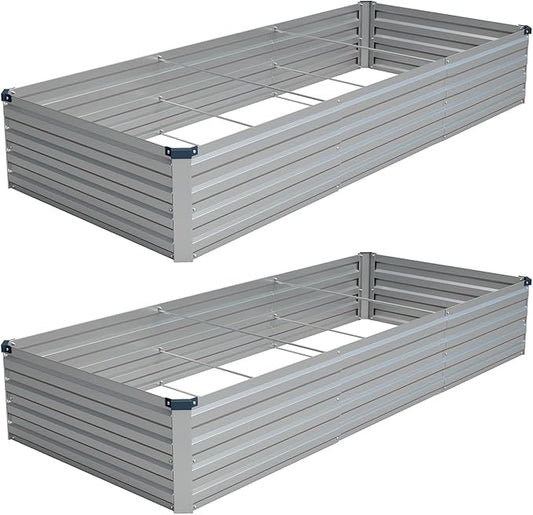 Vengarus 2 Pack 9x3x1FT Galvanized Raised Garden Bed Kit, Outdoor Metal Planter Box for Vegetables, Rectangular Steel Container, Easy Assembly (Silver)