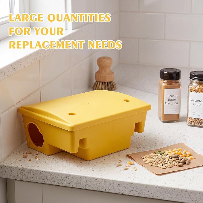 Qualirey 12 Packs Rat Bait Station Box Outdoor Rodent Rat Traps with Key Mouse Bait Station Indoor Mice Box for Outdoor Use Keeping Pets and Children Safe (Yellow)
