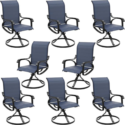 Patio Swivel Chairs Set of 8, All Weather Outdoor Rocking Chair with Textilene Breathable Back, Metal Frame, Patio Dining Chair for Backyard, Garde, Porch and Deck (8, Dark Blue)