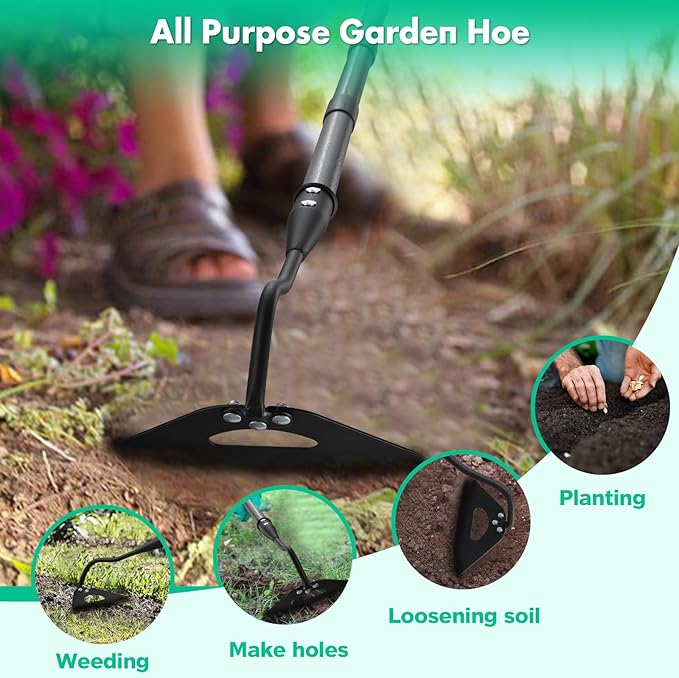 Lilyvane Hardened Hollow Hoe with Long Handle - 85 Inch -Heavy Duty Garden Hoes for Weeding Loosening Soil Digging Planting Ridging, Handy Hoe Garden Tool