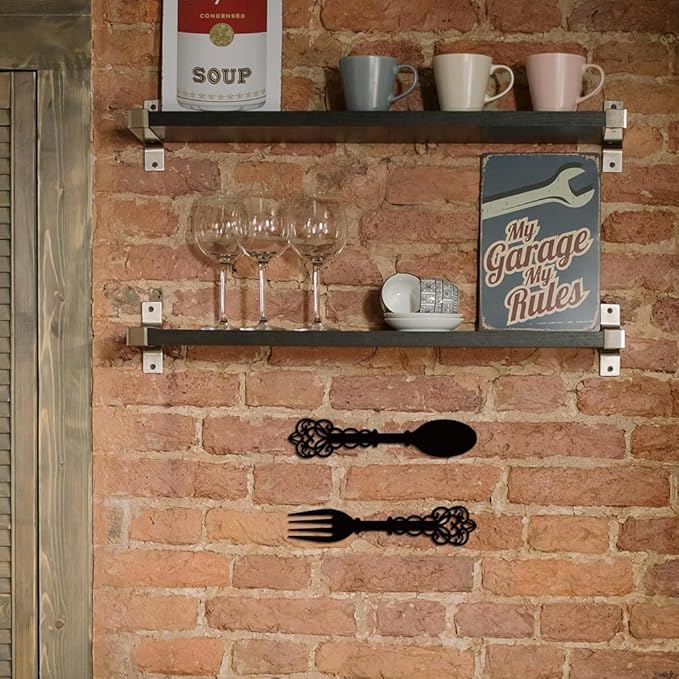 WADORN Metal Fork Spoon Wall Art Decor, Cutlery Theme Metal Wall Art Hanging Decor Signs Kitchen Cutlery Wall Sculpture Statues Decoration for Home Kitchen Restaurants Shop, 2.3x11 Inch