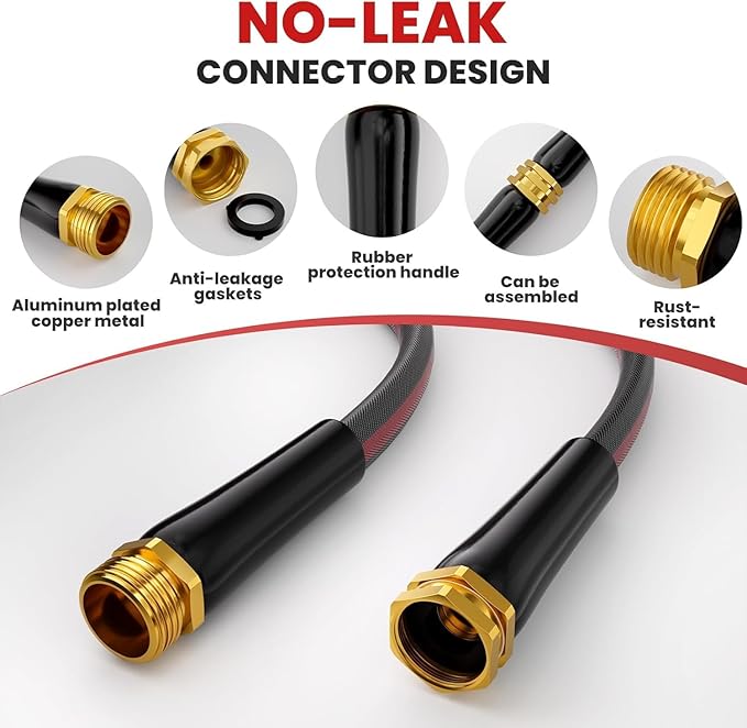 50ft Non-Expanding Garden Hose, Lightweight & Kink-Free, Flexible Heavy Duty Water Hose for Lawn, Yard, Car Washing (3/4" Solid Brass Fittings, Crush-Resistant)