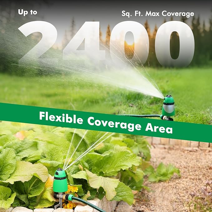 RESTMO Unique Design 2-Pattern Pulsating Sprinkler with Zinc Alloy Spike Base, Heavy Duty Lawn Sprinkler for Garden, Plants, Flower Beds & Large Yard Watering, Adjustable Tabs for Flexible Coverage