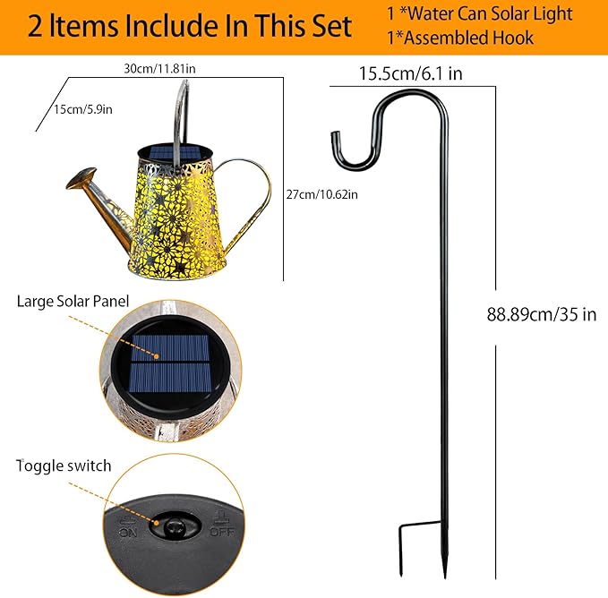 Solar Watering Can Lights, 2 Pack Retro Large Hanging Solar Lights Outdoor Decorative Waterproof Garden Decor for Outside Patio Yard Porch Lawn, Gardening Gifts for Mom Women Grandma Birthday