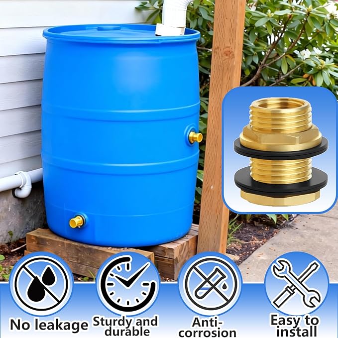 Ceaeso 1/2" NPT Female X 3/4" Male GHT(Garden Hose Threaded), Soild Brass Bulkhead Fitting With 2 Rubber Rings For Water Tower Tank Barrels Rain Barrels…