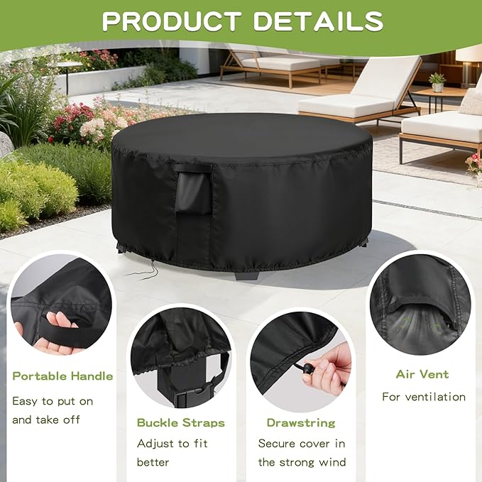 Patio Furniture Covers Round, 36 Inch Outdoor Dinner Table Cover Waterproof, Round Patio Coffee Table Cover for All Weather Resistant - 36 x 18 Inch