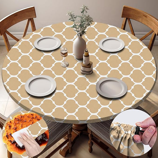 Fitted Round Tablecloth Weather Proof Table Cloth Heavy Duty Polyester Indoor Outdoor Circle Cover for 36-44" Tables Outside Parties Gear Gifts Spring Summer Fall Picnic Garden Necessities