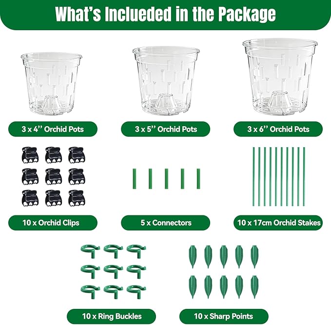 TRUEDAYS Orchid Pot 9 Pack – 3 Each of 4/5/6 Inch Clear Orchid Pots with Drainage Holes for Repotting – Ideal for Healthy Root Growth – Sturdy Plastic Plant Pot for Indoor & Outdoor Plants