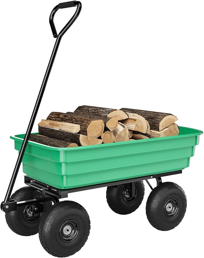 Garden Dump Cart, 1200 Lb Capacity Heavy Duty Utility Cart, Wheelbarrow with 180° Pivot Handle for Yard, Farm, Lawn & Gardening(Black+Green)