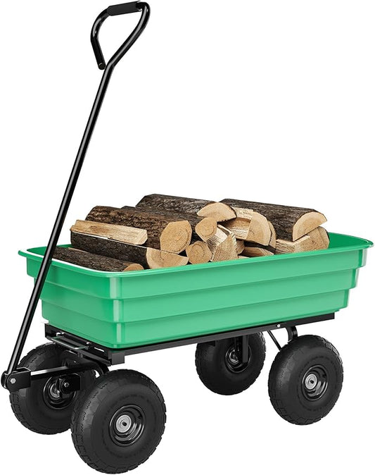 Garden Dump Cart, 1200 Lb Capacity Heavy Duty Utility Cart, Wheelbarrow with 180° Pivot Handle for Yard, Farm, Lawn & Gardening(Black+Green)