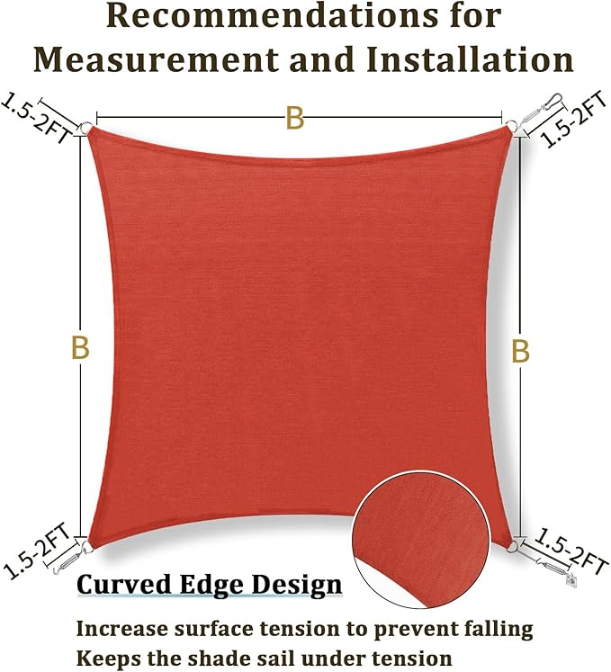 Shade&Beyond Custom 4'x6' Sun Shade Sail Canopy Rectangle, UV Block Sunshade for Backyard Yard Deck Outdoor Facility and Activities, Rust Red, (We Make Custom Size)