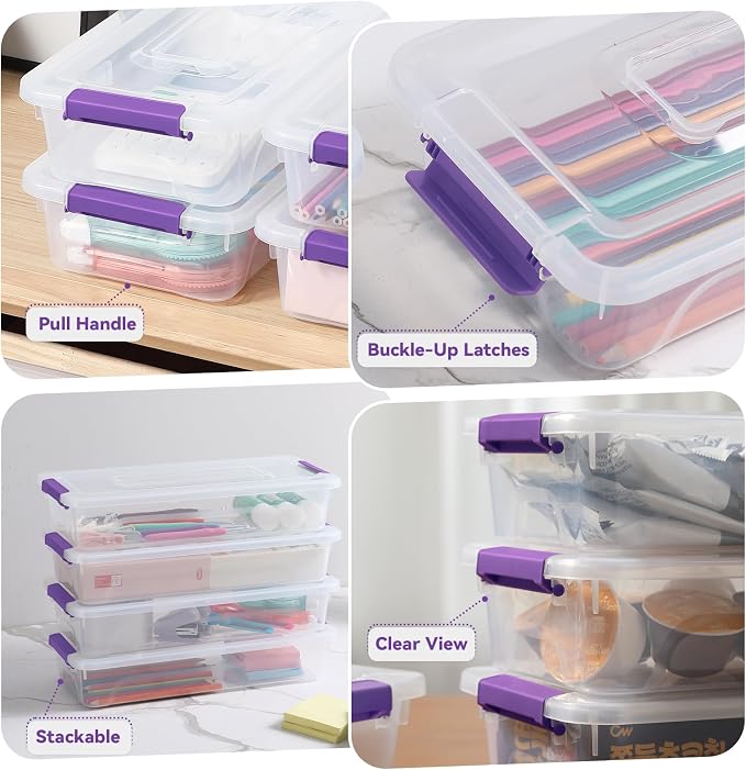 novelinks 4 Quart Clear Plastic Storage Containers with Lids (8 Pack)