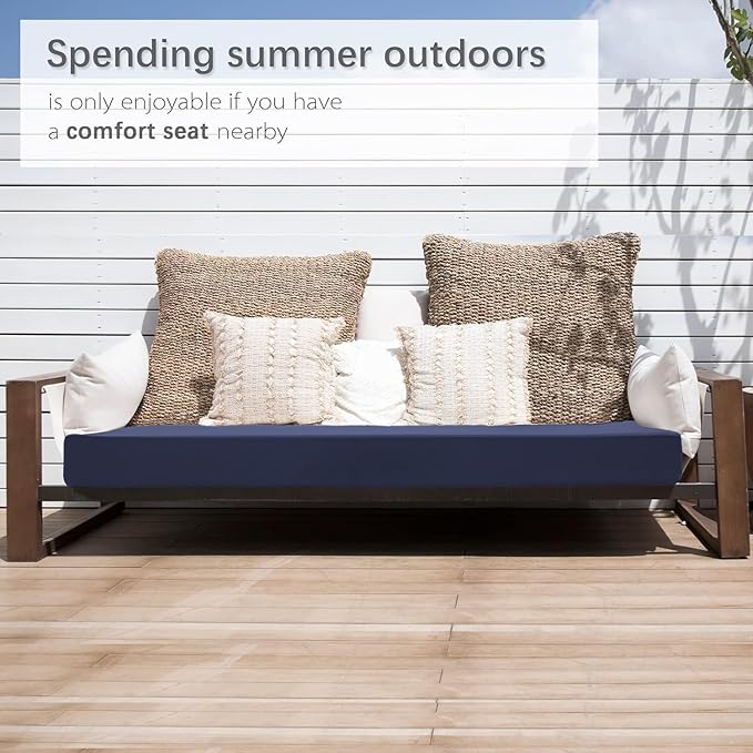 Favoyard Outdoor Bench Cushion 42 x 18 Inch Waterproof Patio Furniture Cushions 3-Year Color Fastness Garden Sofa Settee Couch Swing Pads with Handle and Attach Ties, Blue