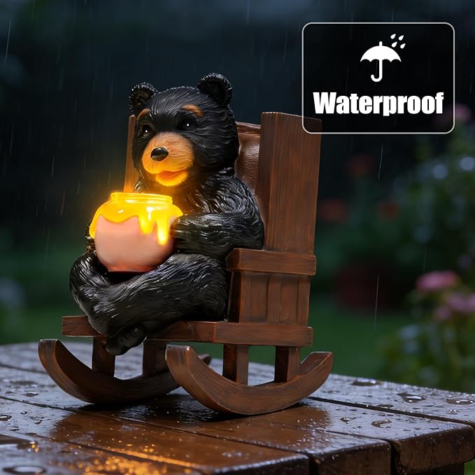 Sheaifun Solar Garden Statues Black Bear Decor Resin Bear Statues Outdoor with Solar Light Animal Figurine for Outside Yard Lawn and Patio Decorations Gardening Gifts for Women 3.5 * 5.5 * 6.25 Inch