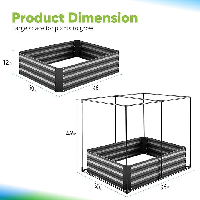 Quictent Galvanized Raised Garden Bed with Crop Cage Plant Protection Net Tent and Shade Cloth Kit Metal Planter Box Bottomless Planting Vegetables Outdoor Backyard Included T Tags Wing Nuts 4x3x1 Ft