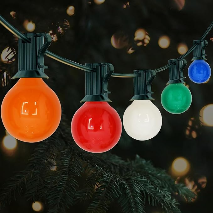 GOOTHY 25Ft Outdoor Multicolor Christmas Lights, G40 Globe Patio String Lights with 27 Ceramic Colorful Bulbs(2 Spare), Outside Christmas Lights for Holiday Party Backyard Decor