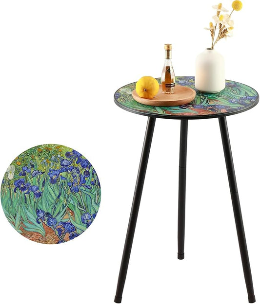 Outdoor Side Table Patio Side Tables for Outside End Tables Small Outdoor Table Round Patio Coffee Table Modern Metal Plant Stand Outside, Patio, Indoor, Bedroom, Living Room, Small Spaces, Iris