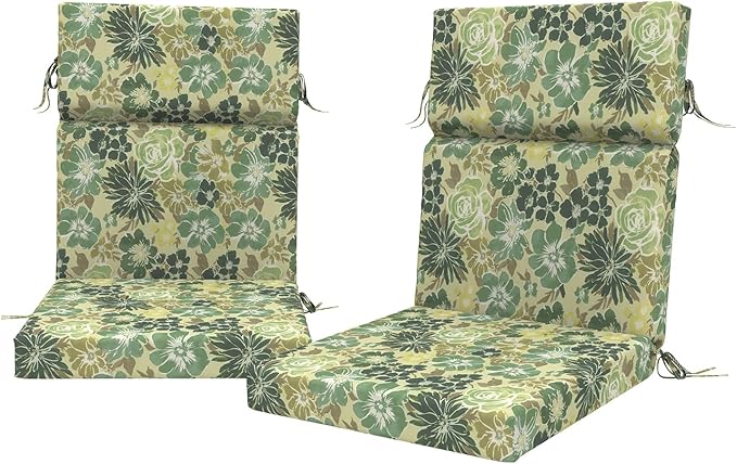 DYTXIII Outdoor High Back Chair Cushions Set of 2, 44"x22" Water Repellent Patio Seat Cushions with Elastic Sponge, All Weather Chair Pads for Rocking, Dining Chairs, Patio Furniture - Green Rose