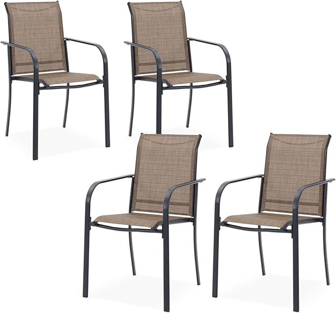 DIFY Patio Dining Chairs Set of 4, Stackable Outdoor Metal Chairs for Garden, Porch and Lawn, Brown