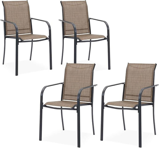 DIFY Patio Dining Chairs Set of 4, Stackable Outdoor Metal Chairs for Garden, Porch and Lawn, Brown