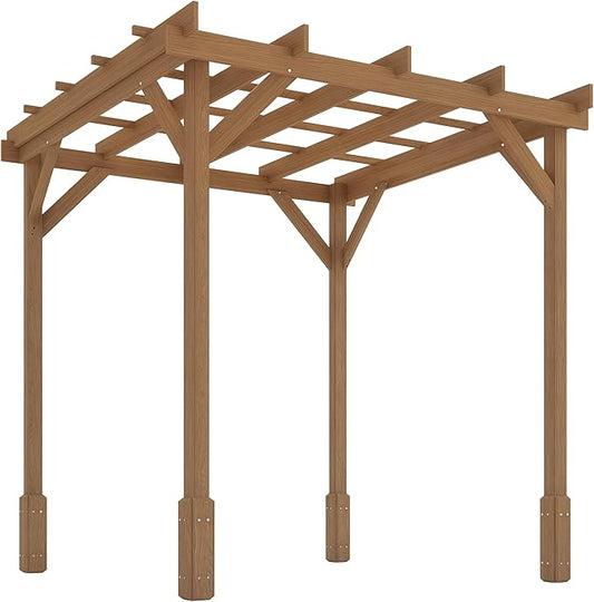 Outsunny 6.6' x 6.6' Outdoor Pergola with Stable Structure and Concrete Anchors, Wood Gazebo Grape Trellis for Climbing Plant Support, Garden, Patio, Backyard, Deck, Dark Brown