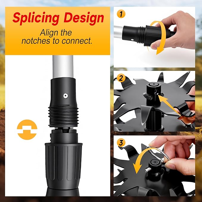 Garden Cordless Tiller Cultivator Compatible with Dewalt 20V Battery: 330RPM 48 Steel Tines - 9.3In Tilling Width and 6.3In Depth Garden Rototiller for Lawn/Soil Cultivation (Tool Only NO Battery)