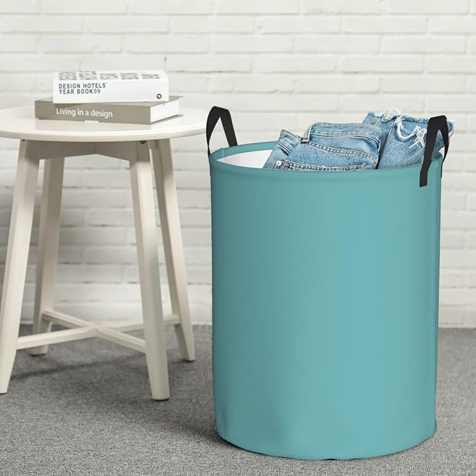 19.6" Large Laundry Hamper Bag, Retro Blue Trend Color Collapsible Laundry Basket Dirty Clothes Organizer Washing Bin for Family Essentials Storage