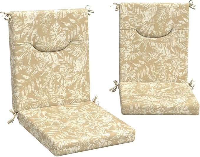 DYTXIII Outdoor High Back Chair Cushions Set of 2, 44x20 in Water Repellent Patio Seat Cushions with Elastic Sponge, All Weather Cushions for Rocking, Dining Chairs, Patio Furniture - Tropical Oat