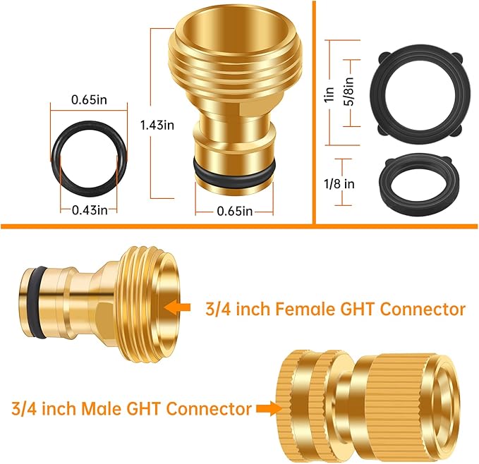 Garden Water Pipe Quick Connector, No-Leak 3/4 Inch GHT Thread Fitting Water Hose Male Adapter, Heavy-Duty Rust Resistant Brass Water Pipe Connect, Easy to Use (2 Male Connect）