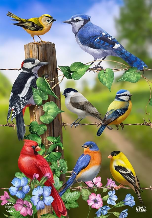 Country Birds Spring Garden Flag Goldfinches Blue Jay 12.5" x 18" Briarwood Lane