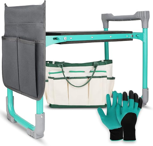 Garden Kneeler and Seat, 2-in-1 Foldable Garden Bench with Non-Slip EVA Foam Pad, Storage Bags, Glove, Portable Gardening Stool for Kneeling & Sitting, Ideal for Gardeners, Patio, Fishing