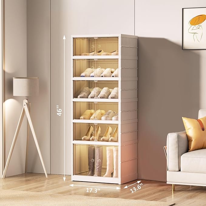 SYNCVIBE Foldable Shoe Rack Organizer, 6 Tiers, 12 Pairs, 17.3" Wide