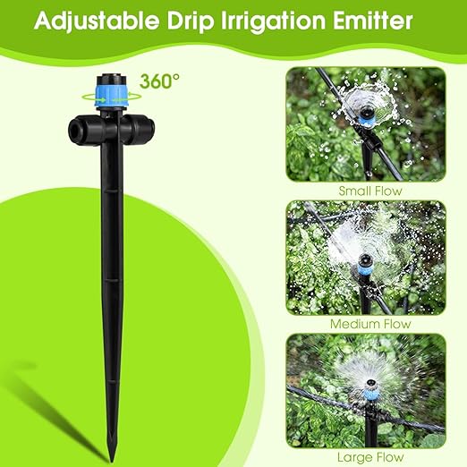 25 Pcs Drip Irrigation Emitters with Stake - Adjustable Vortex Dripper for 1/4" Drip Line Tubing - Garden Watering System Sprinkler Heads - Blue
