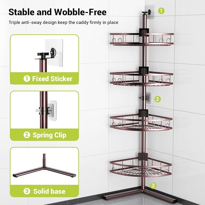 Standing Corner Shower Caddy - Rustproof Bathroom Shower Stand Shelf