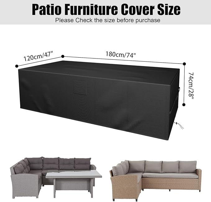 Falflor Patio Furniture Covers 600D Oxford Outdoor Furniture Covers Waterproof Rattan Sofa Set Cover Windproof Anti-UV Garden Table and Chair Covers Rectangular 74''x47''x28''