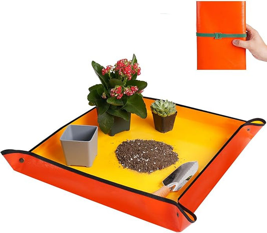 HNXTYAOB Repotting Mat for Indoor Plant Transplanting and Potting Soil Mess Control Portable Succulent Planting Potting Tray Gardening Gifts for Women Men Plant Lover Gifts (Orange 27" x 27")