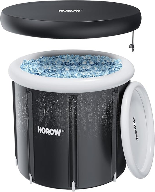 HOROW Ice Bath Cold Plunge Tub with Cover, Multiple Layered Portable Ice Bath Plunge for Cold Water Therapy and Recovery, Indoor & Outdoor Use for Athletes & Adults, 100 Gallons, Black, Round