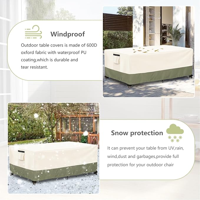 Outdoor Coffee Table Cover 42 W x 26 D x 16 H Inches,600D Heavy Duty Waterproof Outdoor Table Cover,Patio Rectangle Table Covers ,Beige