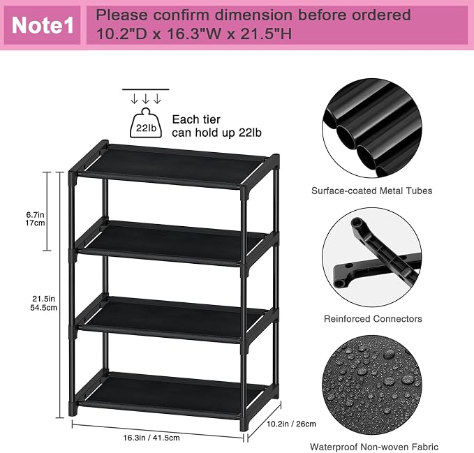 Autonomier 4 Tier Extra Small Shoe Rack (16.3" Wide), Space Saver Shelf