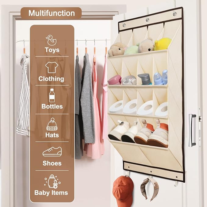 2 Pack Over the Door Shoe Organizers, Hanging Shoe Organizers Large Pockets | Shoe Storage for Closet, Shoe Holder for Boots, Sneakers, Heels, Hanging Shoe Organizer Shoe Rack for RV, Dorm, Home, Beige
