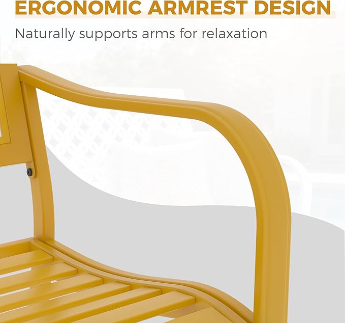 Grand patio 50" Outdoor Bench, Garden Benches with Anti-Rust Metal Powder Coated Frame, Patio Bench for Front Porch Park Outside Furniture Decor, Sunflower Yellow