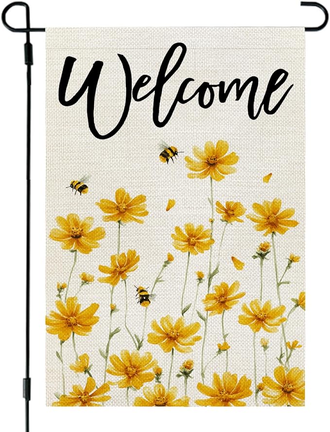 CROWNED BEAUTY Spring Summer Garden Flag Yellow Wildflower Welcome 12x18 Inch Double Sided Small Seasonal Holiday Floral Farmhouse Decoration for Outdoor Lawn Yard