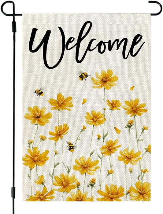 CROWNED BEAUTY Spring Summer Garden Flag Yellow Wildflower Welcome 12x18 Inch Double Sided Small Seasonal Holiday Floral Farmhouse Decoration for Outdoor Lawn Yard
