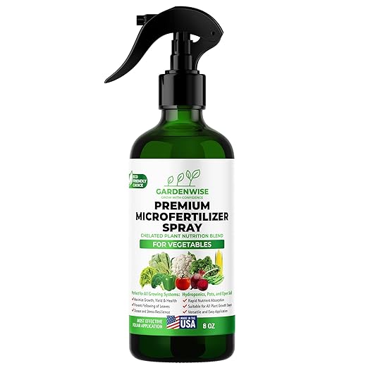 GARDENWISE Premium Microfertilizer Foliar Spray - Chelated Plant Nutrition Blend with Chelated Iron for Vegetables. Perfect for Hydroponics, Pots, and Open Soil. Ready to Use (8 OZ)