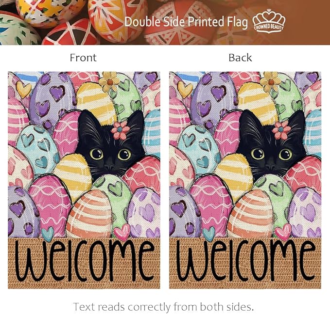 CROWNED BEAUTY Easter Garden Flag Eggs Cat 12x18 Inch Double Sided Holiday Decoration for Outdoor Lawn Yard