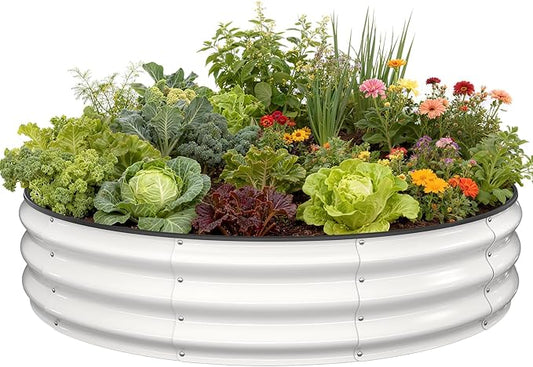 Pattiumo Galvanized Raised Garden Bed 4×4×1 FT, Round Metal Raised Garden Bed Outdoor Planter Box with Open Bottom, Rust-Resistant Steel Garden Bed for Vegetables Herbs Flowers, Easy Assembly