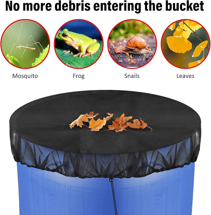 4 Pcs Mesh Cover for Rain Barrels with Drawstring, Rain Barrel Netting Screen to Collect Rainwater from Gutter, Keeps Leaves and Debris from Falling into Rain Barrels for Outdoor Garden-39 Inch
