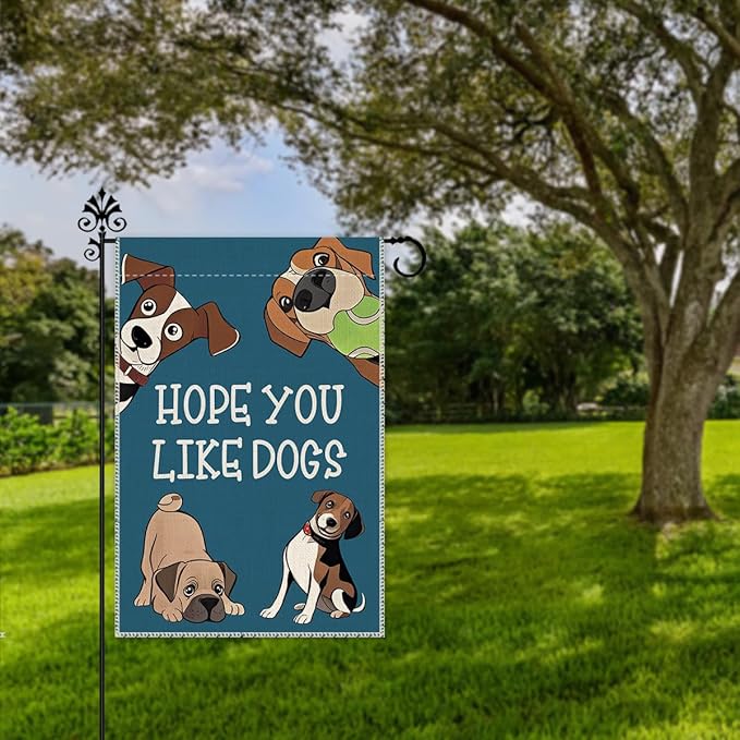 Hafhue Hope You Like Dogs Garden Flag, 12 x 18 Inch Double Sided Farmhouse Holiday Yard Garden Lawn Decoration Flag, Funny Dog Faces Decor, Pet Lover's Gifts, Funny Outdoor Banner for Dogs Lovers
