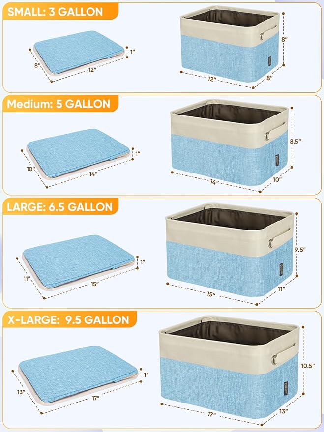 BALEINE 3 Pack Fabric Closet Storage Bins for Shelves, Linen Closet Organizers and Storage, Decorative Baskets for Organizing, Shelf, Clothes, Home, Office (Skyblue, 17''x13''x10.5'')