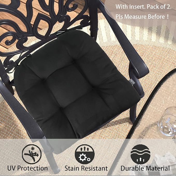 FUNHOME Outdoor Chair Cushions 19 x19 Inch,Water Resistant Tufted Seat Cushions 19",Reversible,Weather Resistant,Rounded Back Wicker Chair Cushion for Patio Garden Furniture(Black)